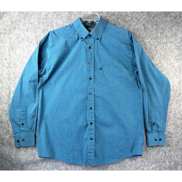Panhandle Blue Button Down Shirt Long Sleeve Western Sz L Tuf Cooper Performance - Picture 1 of 9